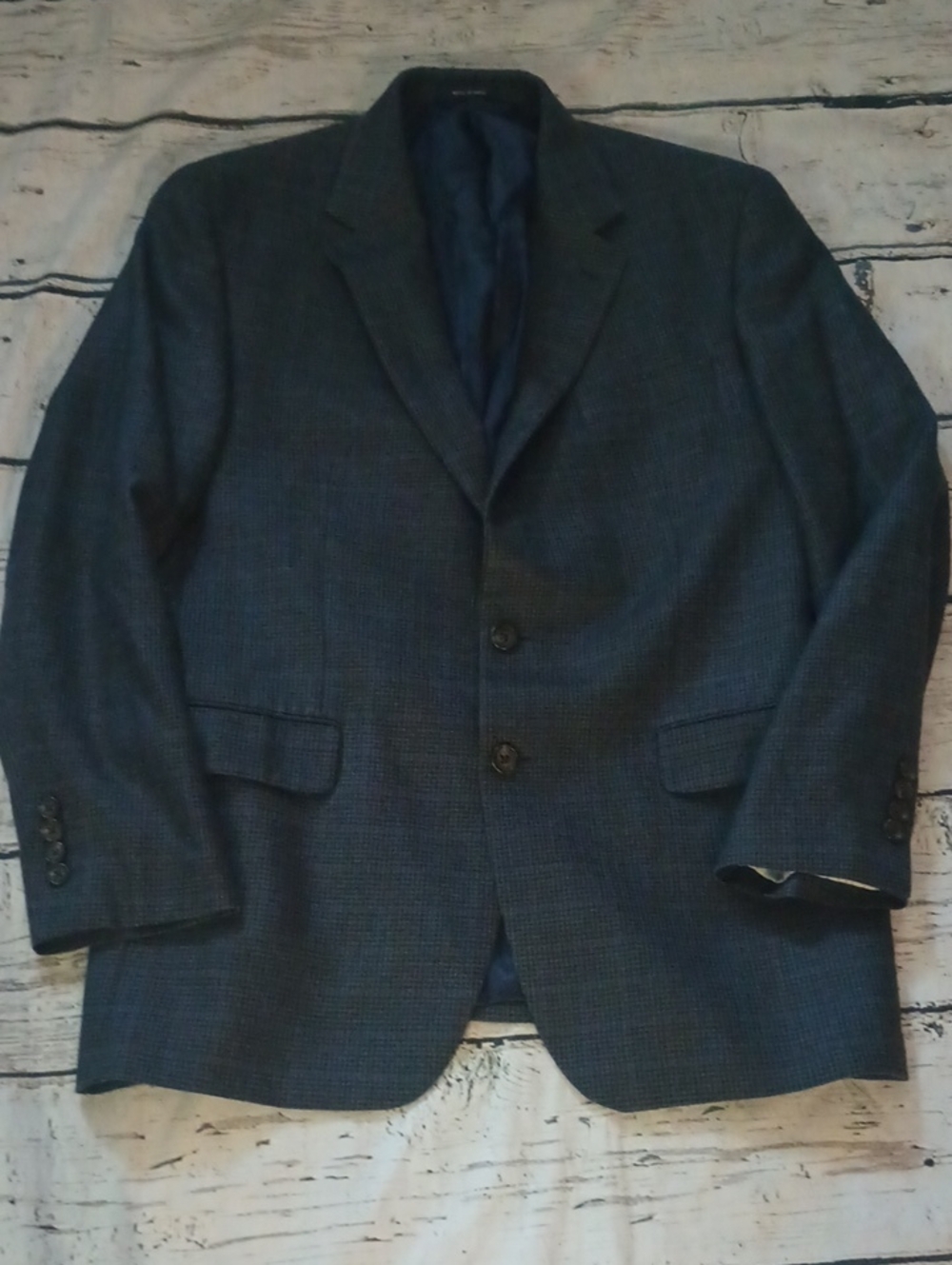 Ralph Ralph Lauren Men's Blue Black Houndstooth Wool Silk Blend Blazer 42R